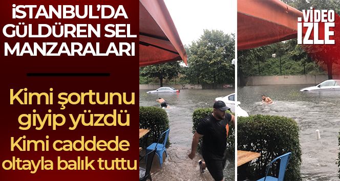 İstanbul'da güldüren sel manzaraları kamerada
