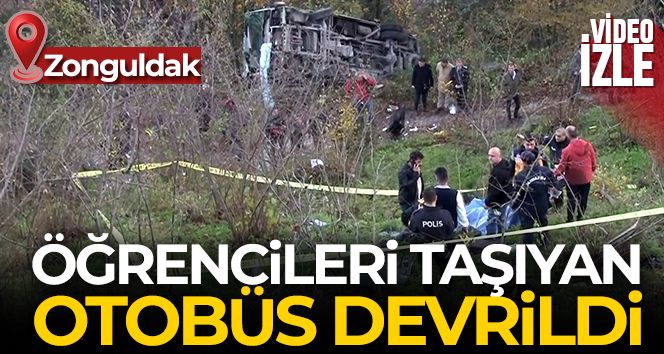 Zonguldak'ta öğrencileri taşıyan otobüs devrildi