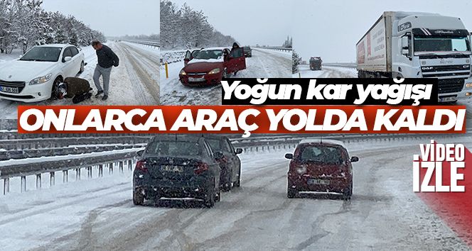 Çankırı'da yoğun kar yağışı: Onlarca araç yolda kaldı