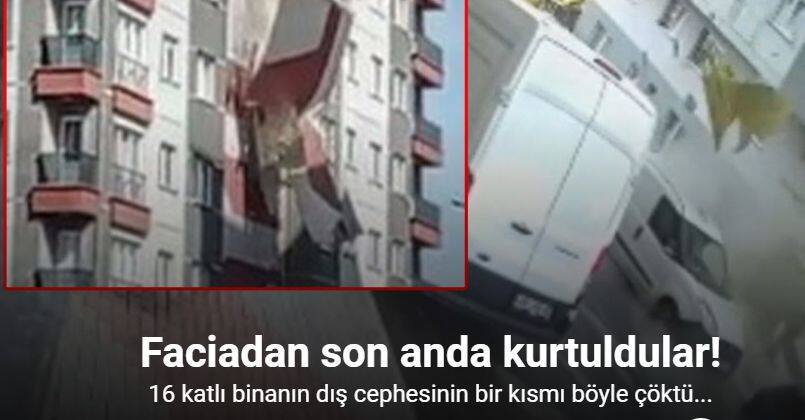 Esenler’de 16 katlı binanın dış cephesinin bir kısmı böyle çöktü