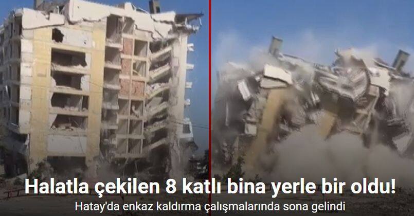 Halatla çekilen 8 katlı bina yerle bir oldu
