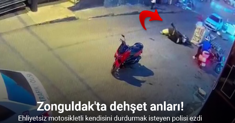 Ehliyetsiz motosikletli kendisini durdurmak isteyen polisi ezdi