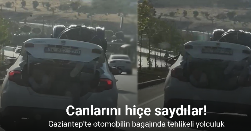 Gaziantep’te otomobilin bagajında tehlikeli yolculuk