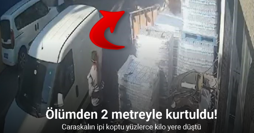 Ölümden 2 metreyle kurtuldu, caraskalın ipi koptu yüzlerce kilo yere düştü