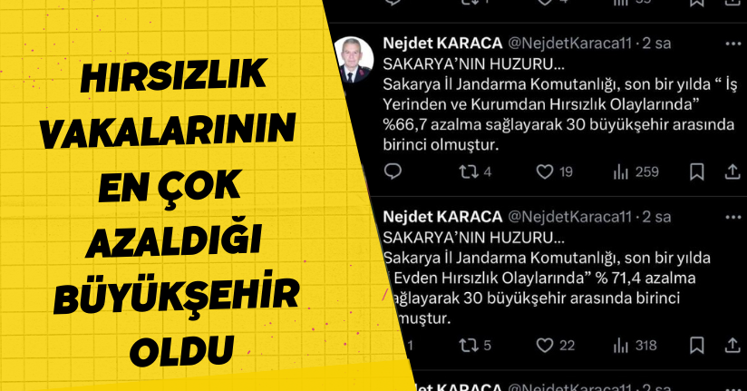  Sakarya hırsızlık vakalarının en çok azaldığı büyükşehir oldu