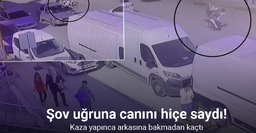 Şov uğruna canını hiçe sayan motosikletli, kaza yapınca arkasına bakmadan kaçtı o anlar kamerada