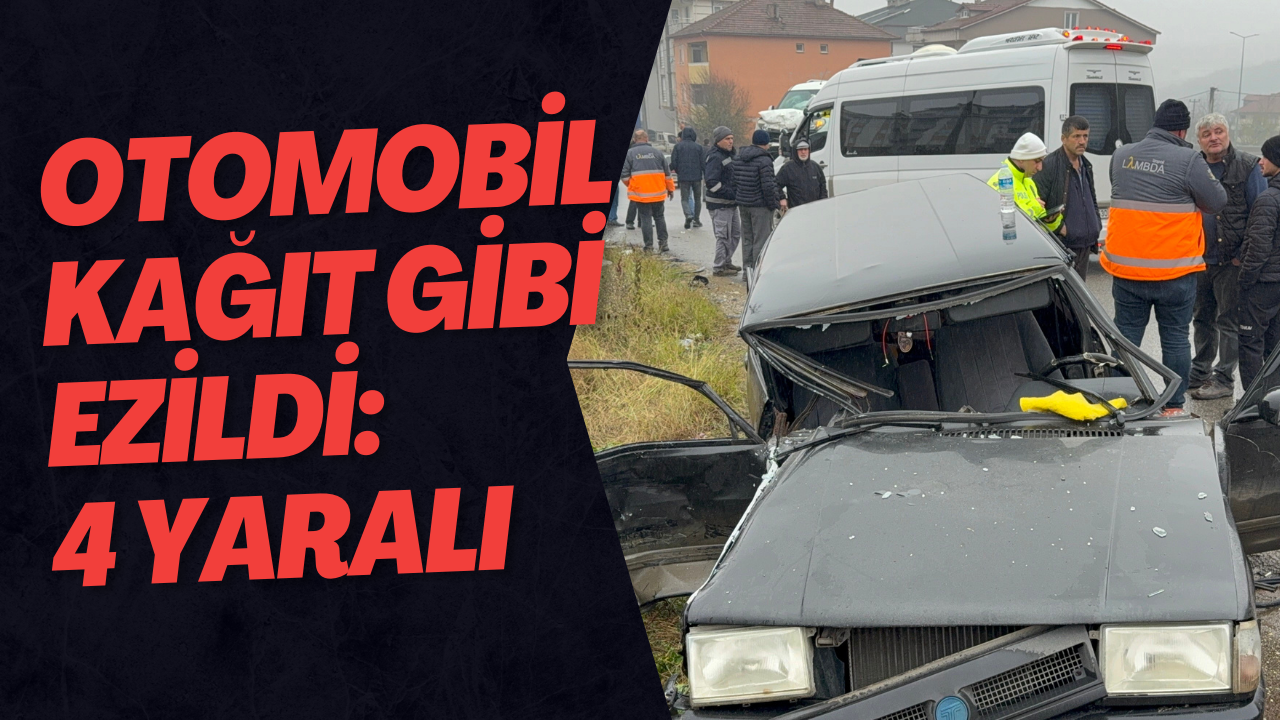 Otomobil Kağıt Gibi Ezildi: 4 Yaralı