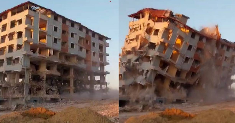 Hatay’da 8 katlı binanın yerle bir olduğu anlar kamerada