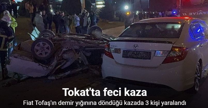 Fiat Tofaş kazada demir yığınına döndü, 3 kişi yaralandı