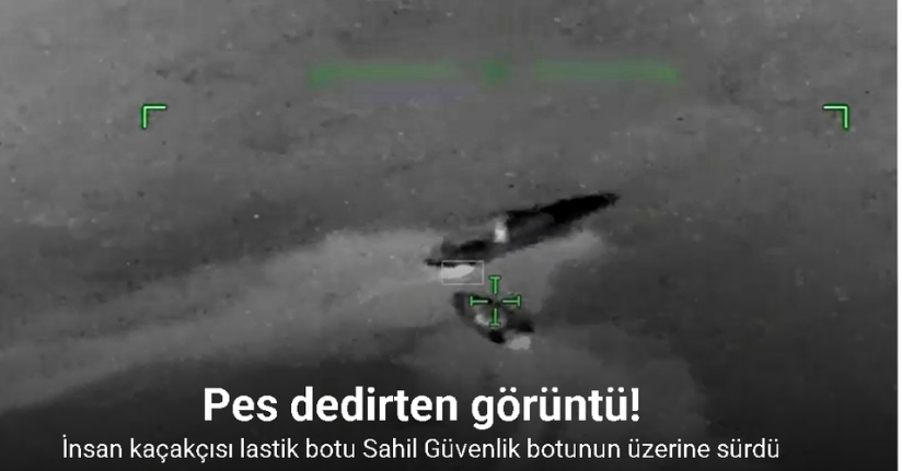 İnsan kaçakçısı lastik botu Sahil Güvenlik botunun üzerine sürdü