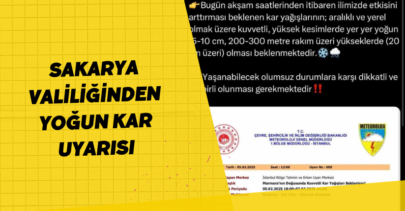 Sakarya Valiliğinden yoğun kar uyarısı