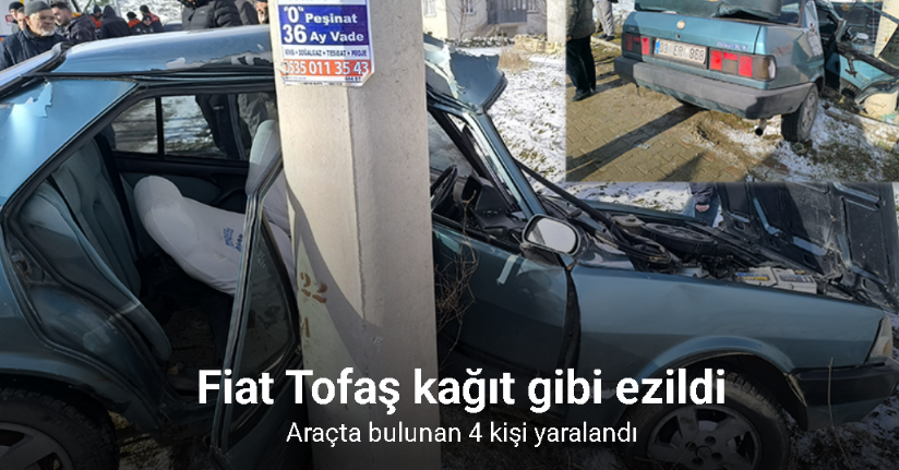 Direğe çarpıp kağıt gibi ezilen Tofaş’ta 4 kişi yaralandı