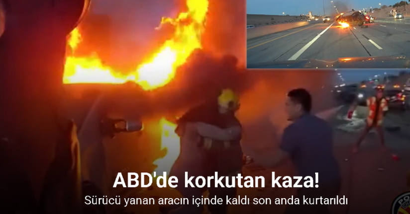 ABD’de bir kadın alev alan aracın içinden son anda kurtarıldı