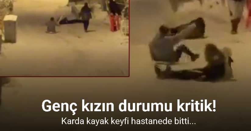 Karda kayak keyfi hastanede bitti... Genç kızın duvara çarpma anı kamerada