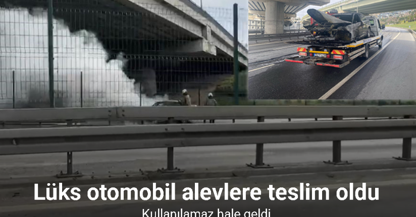 Lüks otomobil alevlere teslim oldu, D-100 karayolu trafiğe kapandı