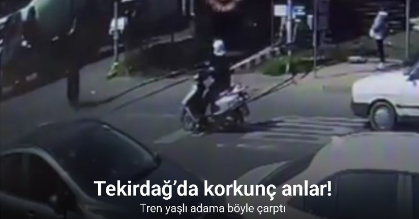 Tekirdağ’da bisikletli yaşlı adama trenin çarptığı kaza güvenlik kamerasına yansıdı