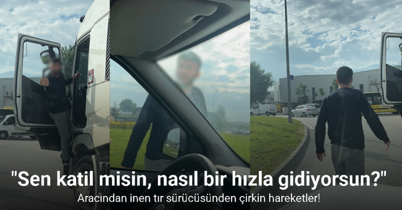Trafikte korku dolu anlar...Aracından inen tır sürücüsünden çirkin hareketler
