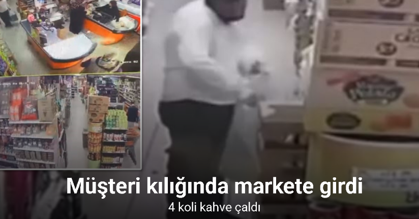 Başakşehir’de müşteri kılığında markete girdi, 4 koli kahve çaldı: O anlar kamerada