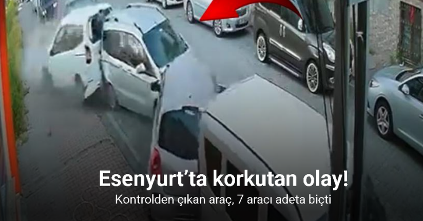 Esenyurt’ta kontrolden çıkan otomobil park halindeki araçlara çarptı