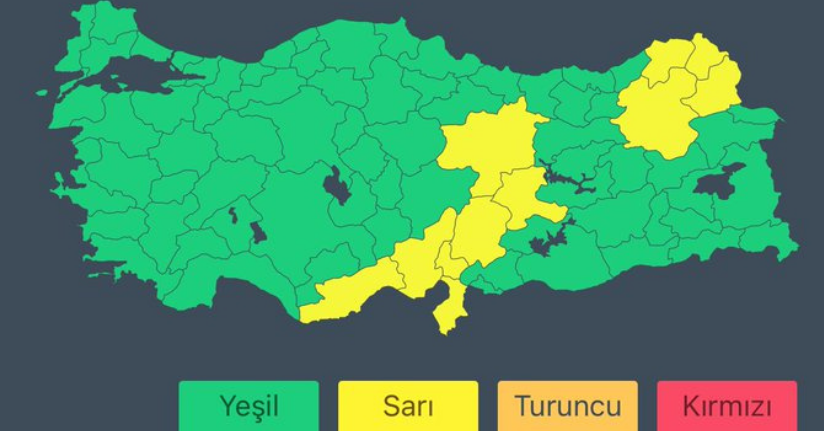 İçişleri Bakanlığı, 11 kent için 'sarı' kodla uyardı