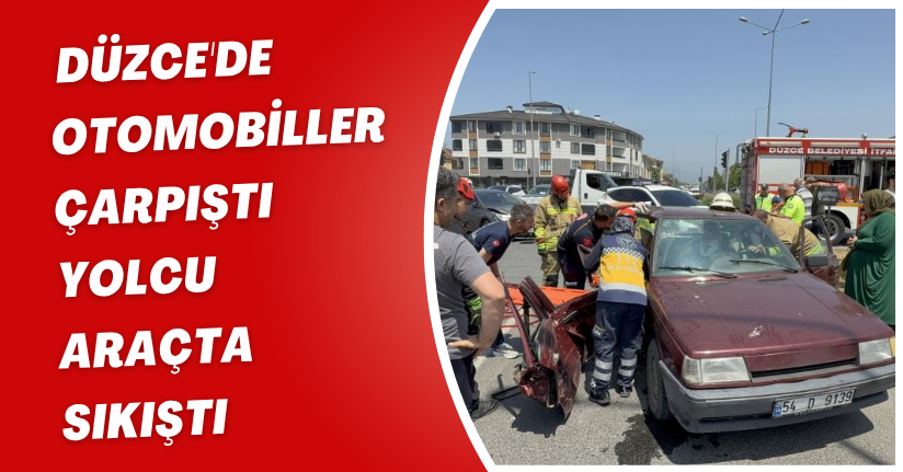 Düzce'de otomobiller çarpıştı, yolcu araçta sıkıştı: 3 yaralı