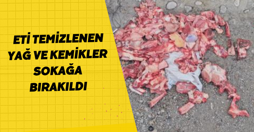 Eti temizlenen yağ ve kemikler sokağa bırakıldı