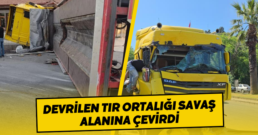Devrilen tır ortalığı savaş alanına çevirdi