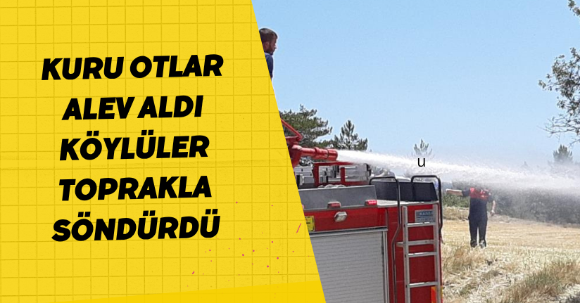 Kuru otlar alev aldı, köylüler toprakla söndürdü