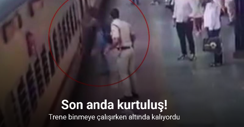 Hindistan'da hareket eden trene binmeye çalışan kadın ezilmekten kıl payı kurtuldu