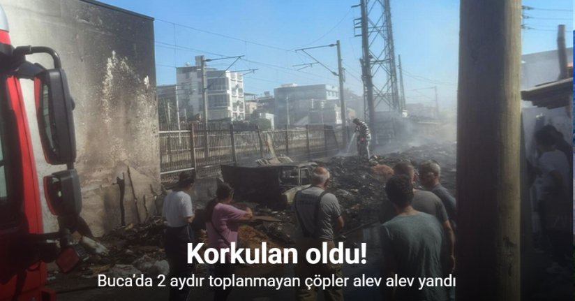 Korkulan oldu, Buca’da toplanmayan çöpler alev alev yandı