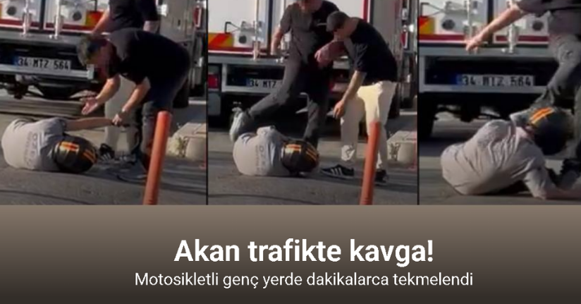 Yumrukların havada uçuştuğu kavgada motosikletli yerde tekmelendi