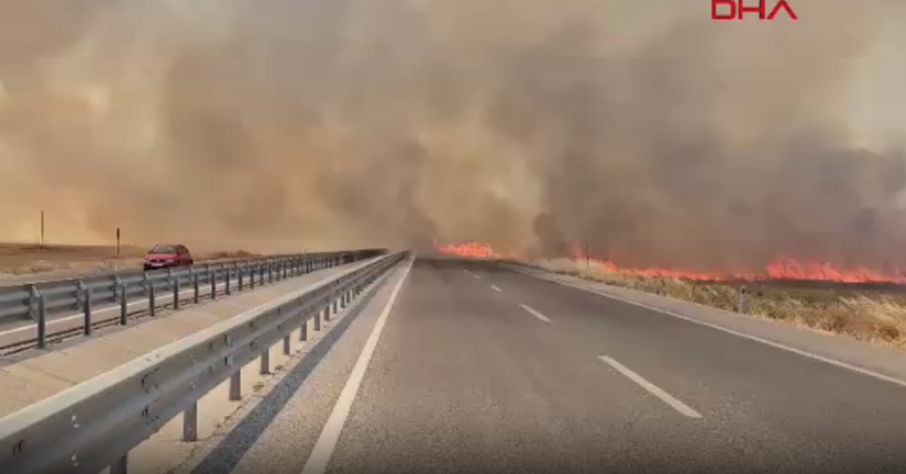 Edirne'de anız yangını; kara yolu kapatıldı