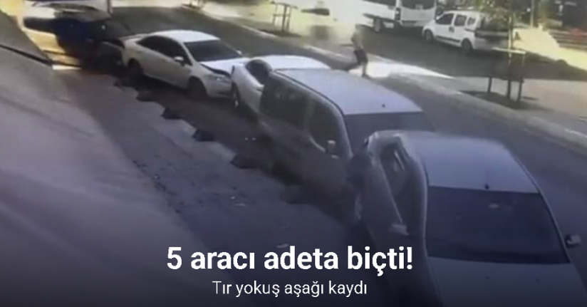 Sultanbeyli’de yokuş aşağı kayan tır, park halindeki 5 araca çarptı