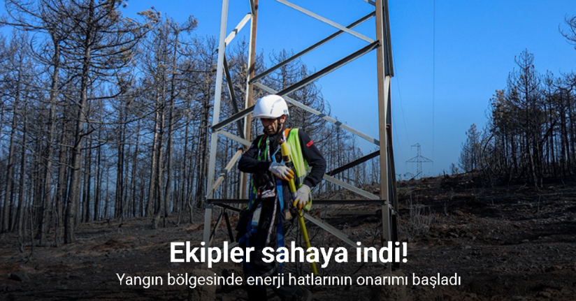 Yangın bölgesinde enerji hatlarının onarımı başladı