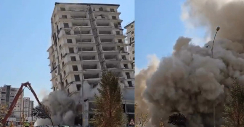 Kahramanmaraş’ta hasarlı bina böyle yıkıldı