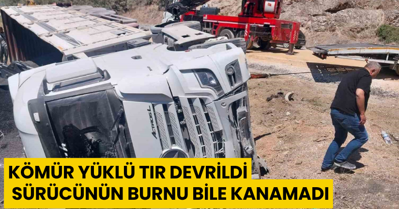 Kömür yüklü tır devrildi: Sürücünün burnu bile kanamadı