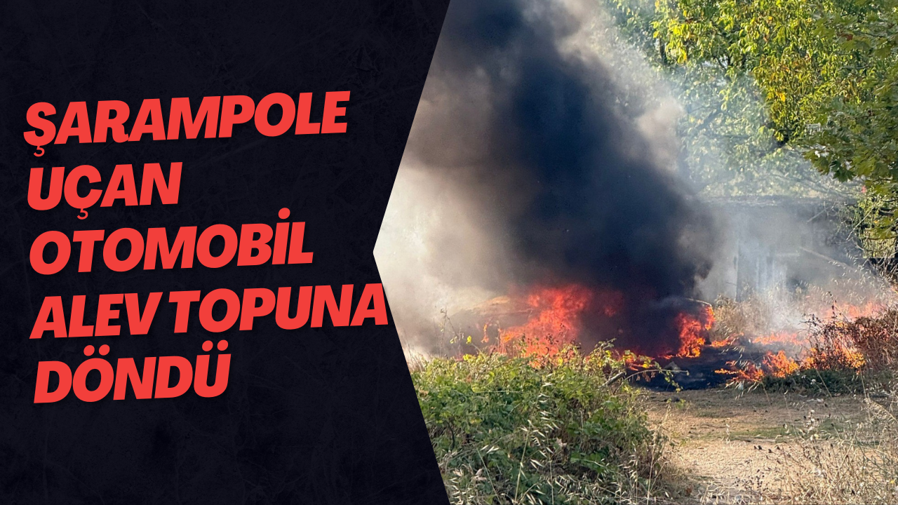 Şarampole Uçan Otomobil Alev Topuna Döndü