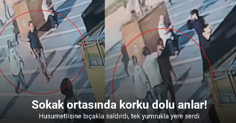 Bıçakla geldi tek yumrukta yere serdi...O anlar kamerada