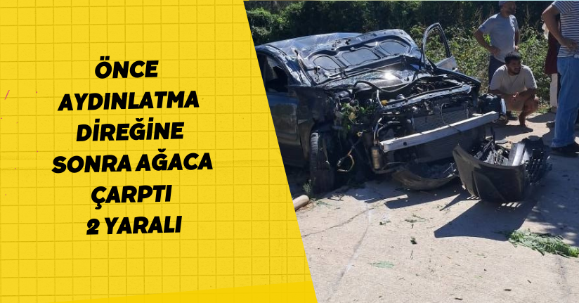 Önce aydınlatma direğine, sonra ağaca çarptı: 2 yaralı