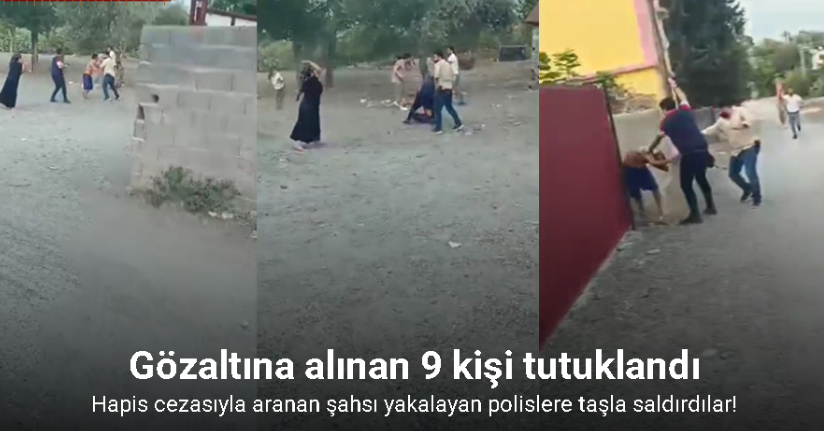 Hapis cezasıyla aranan şahsı yakalayan polislere taşla saldırdılar, o anlar kamerada
