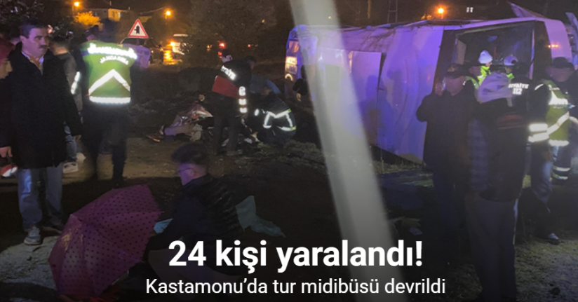 Kastamonu'da tur midibüsü devrildi: 24 kişi yaralandı