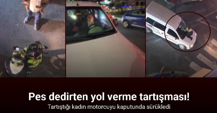 Esenyurt’ta yol verme tartışması: Kadın motorcuyu kaputunda sürükledi