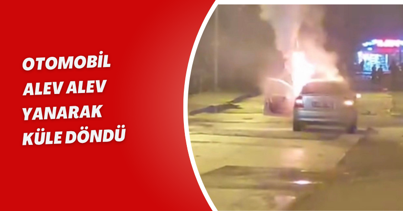 Otomobil alev alev yanarak küle döndü