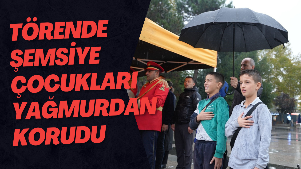 Törende Şemsiye Çocukları Yağmurdan Korudu