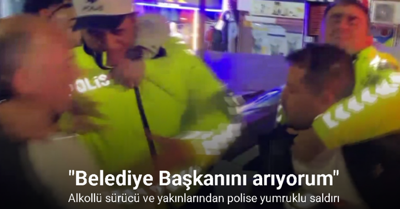 Alkollü sürücü ve yakınları polise yumrukla saldırdı: O anlar kamerada