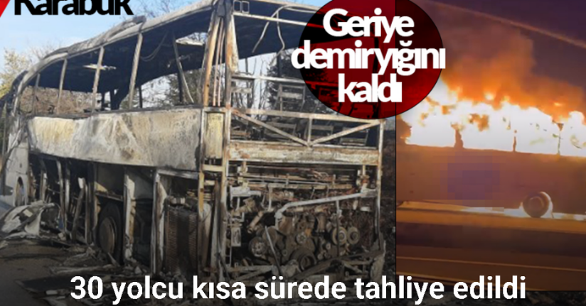 Alev topuna dönen yolcu otobüsü tamamen yandı
