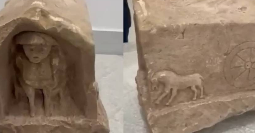 Roma dönemine ait, değeri 5 milyon lira: İnsan ve hayvan figürlü mezar steli ele geçirildi
