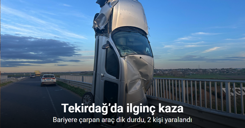Bariyere çarpan araç dik durdu, 2 kişi yaralandı