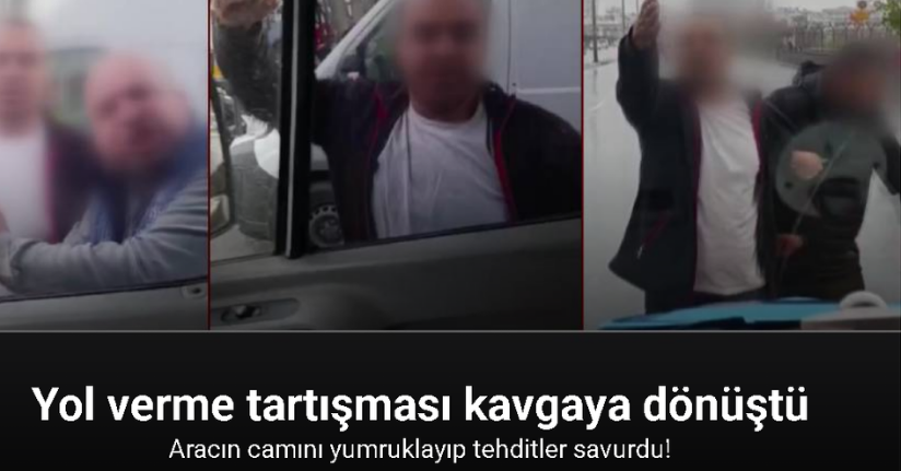 Yol verme kavgasında minibüsün camını yumrukladı