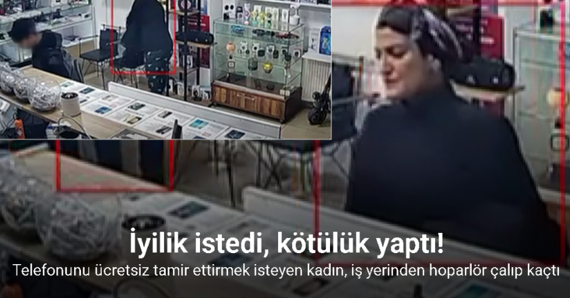 Telefonunu ücretsiz tamir ettirmek isteyen kadın, iş yerinden hoparlör çalıp kaçtı